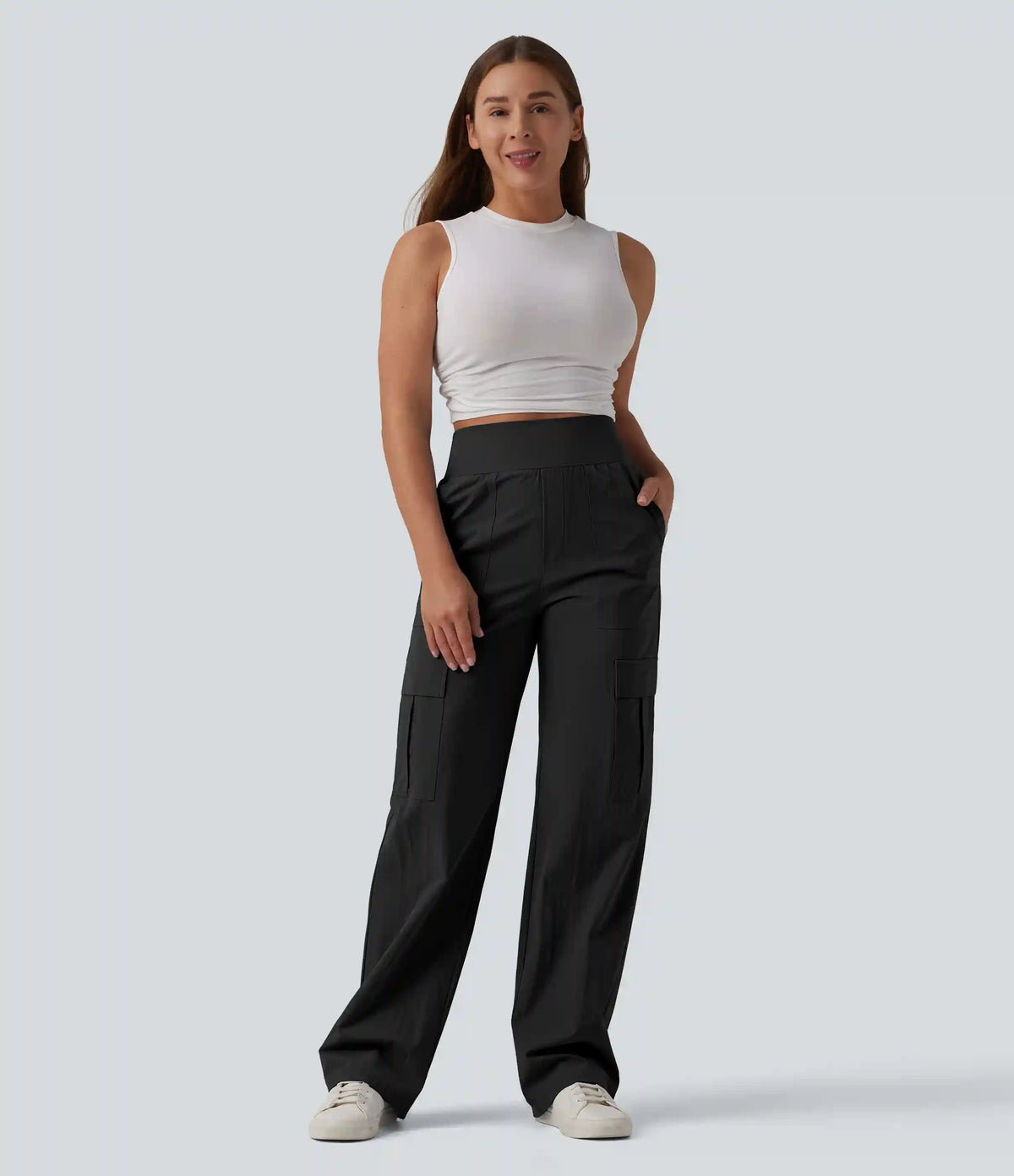 High Waisted Straight Leg Casual Pants with Pockets