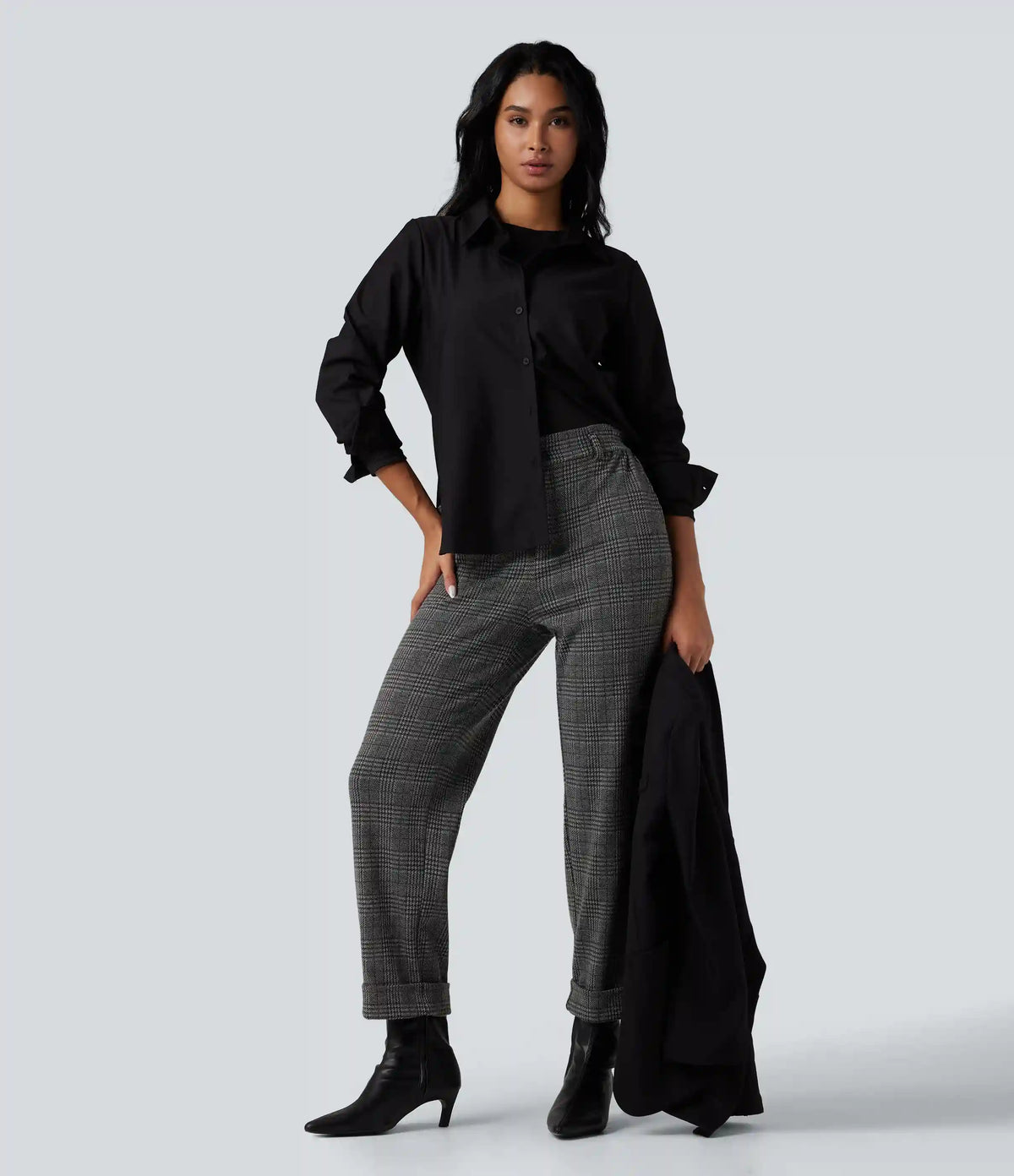 Halara Flex™ High Waisted Straight Leg Houndstooth Plaid Work Pants with Pockets