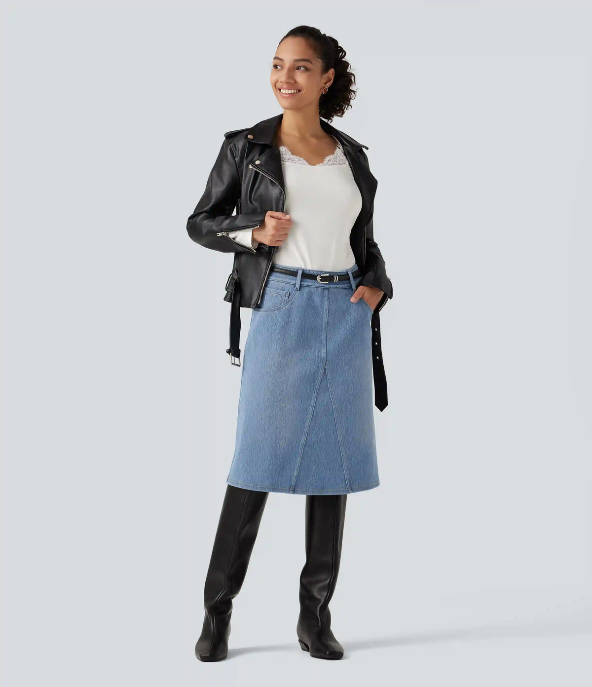 Halara Flex™ Mid Rise Denim Midi Casual Skirt with Pockets