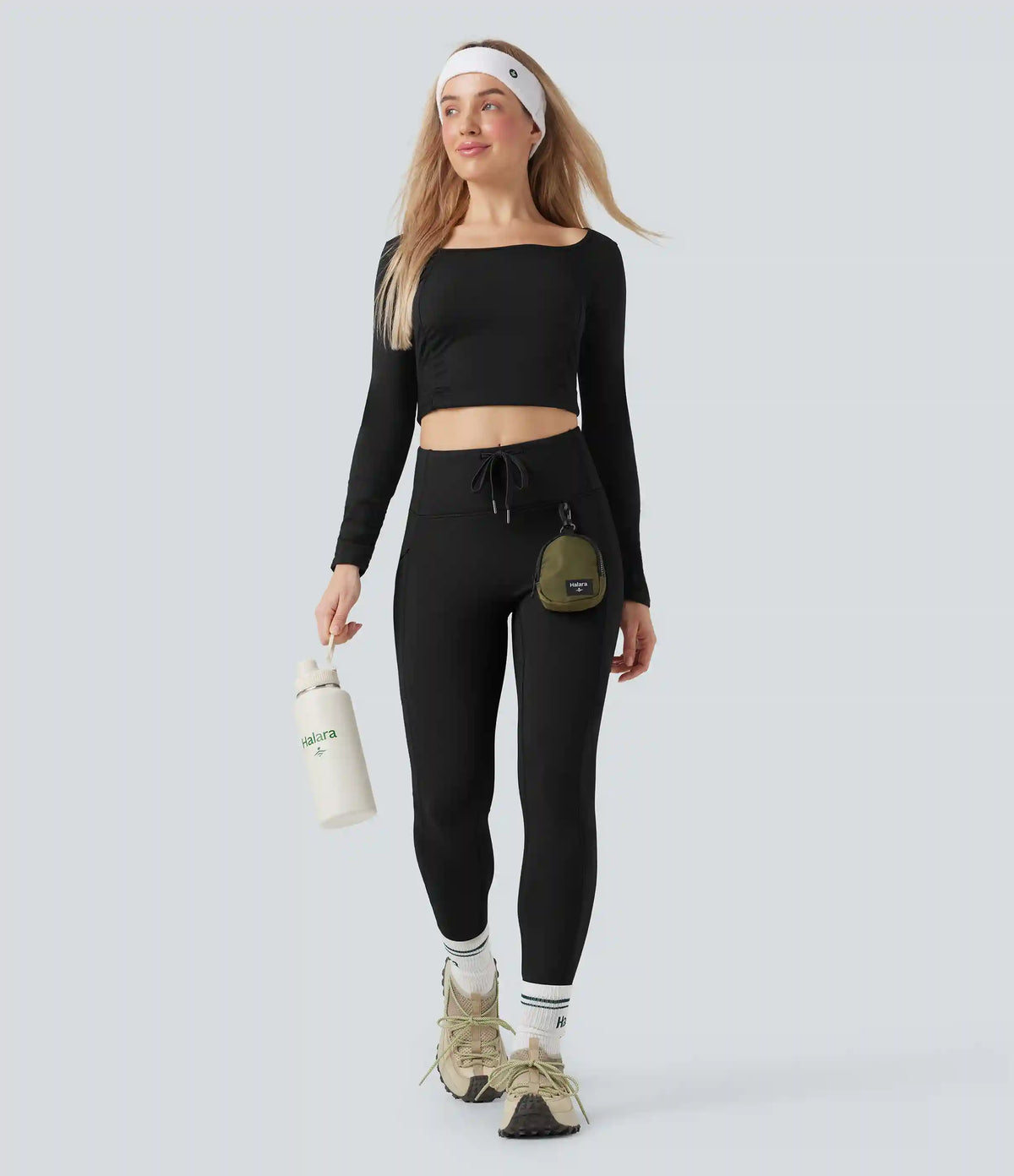 High Waisted Drawstring Fleece 7/8 Hiking Leggings with Pocket