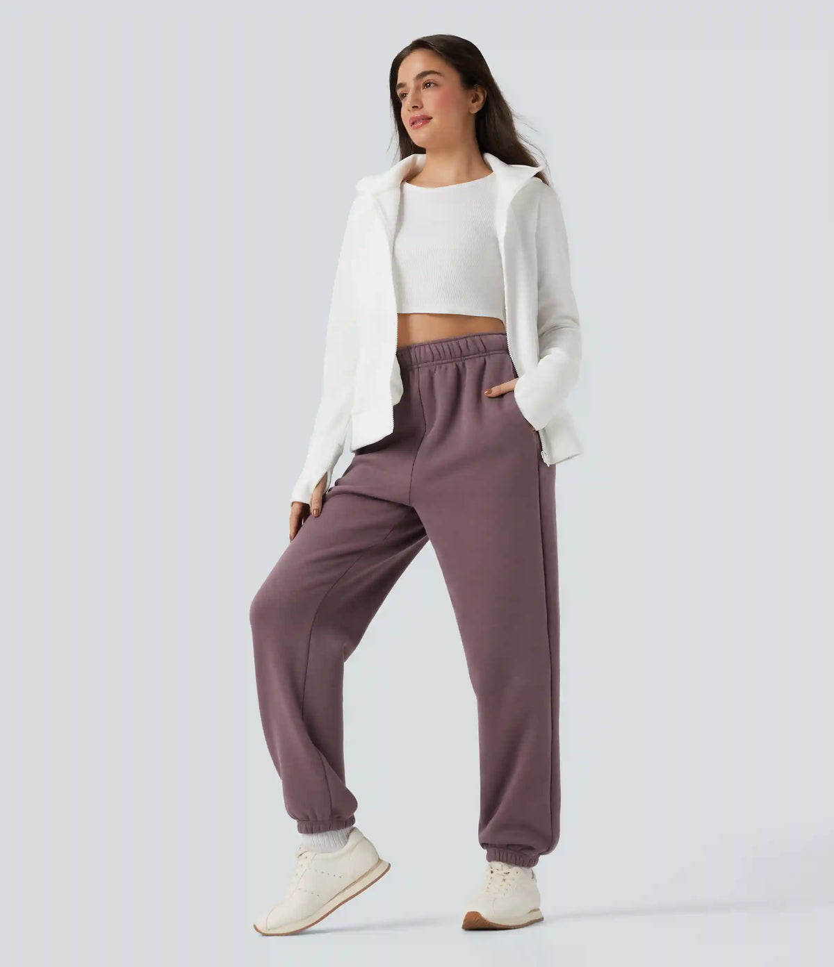 High Waisted Inside Drawstring Fleece Casual Joggers with Pockets