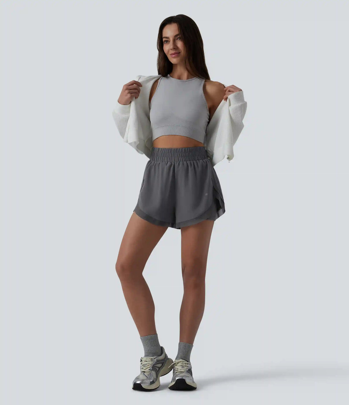 High Waisted Contrast Mesh 2-in-1 Running Shorts with Pockets