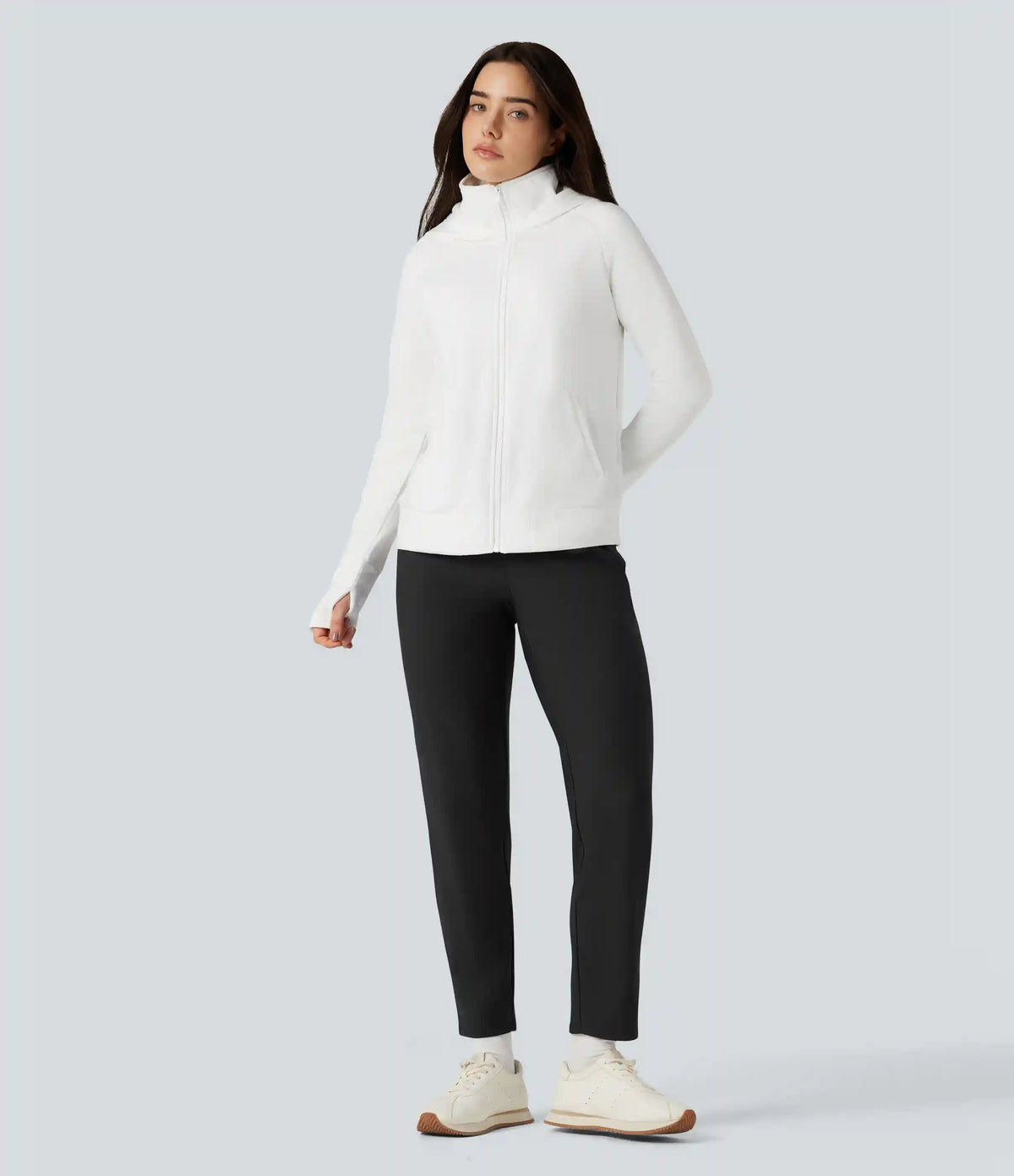 High Waisted Fleece Workout Tapered Pants with Pockets