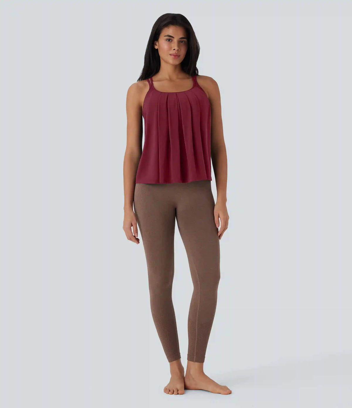 Double Straps Pleated Quick Dry Yoga Cami Top DD-F Cups