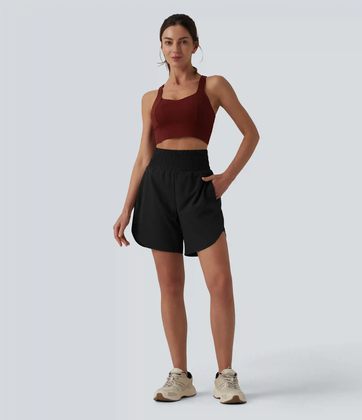Breezeful™ High Waisted 2-in-1 Curved Hem Quick Dry Running Shorts 7" with Pockets