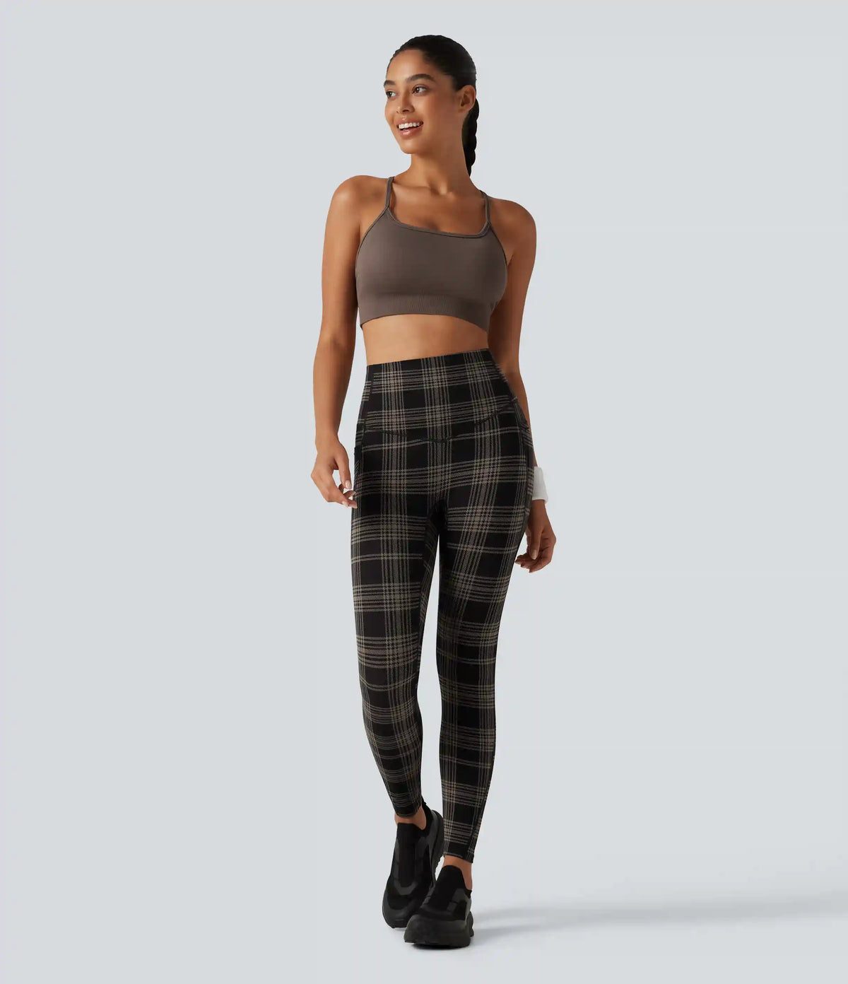 Halara UltraSculpt™ Plaid Print High Waisted Tummy Control Running Leggings with Pockets