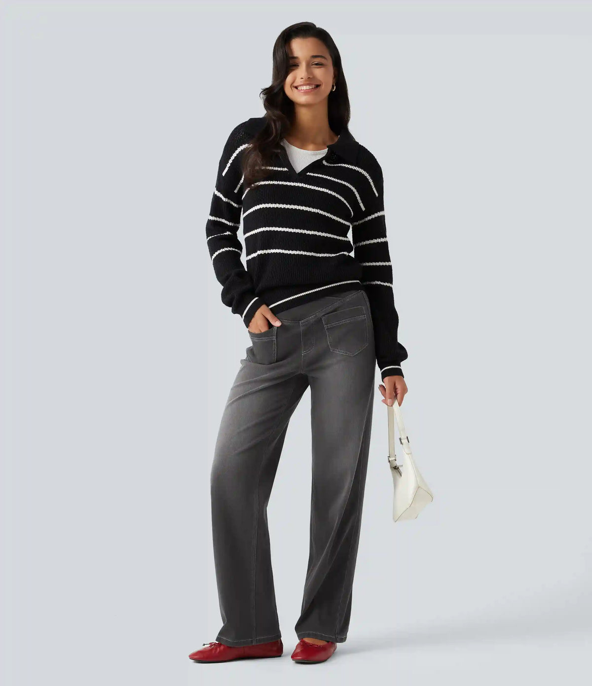 Halara Flex™ High Waisted Crossover Tummy Control Straight Leg Casual Jeans with Pockets