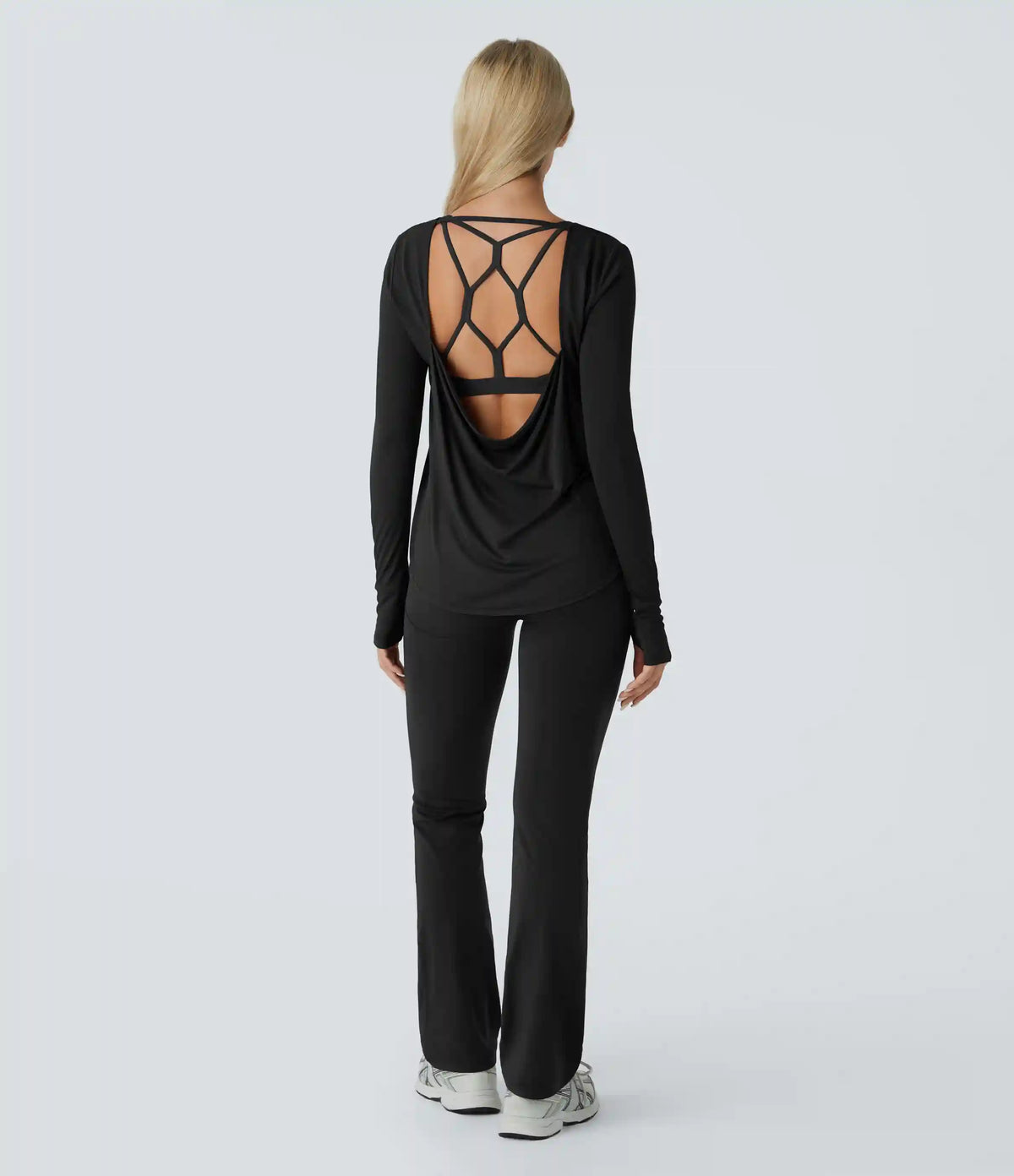 Cowl Back Round Neck Thumb Hole Curved Hem Yoga Sports Top