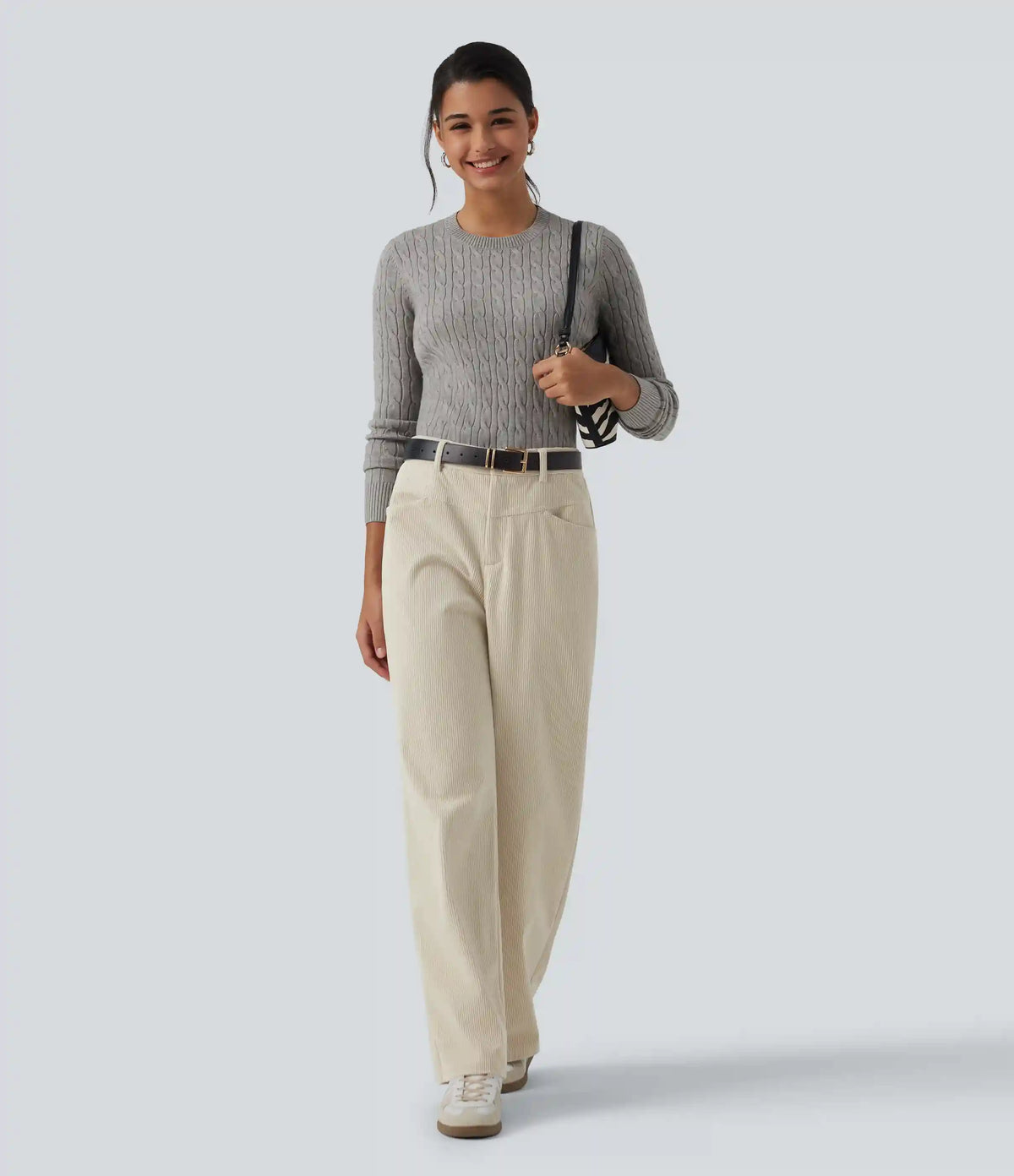 Mid Rise Straight Leg Corduroy Casual Pants with Pockets