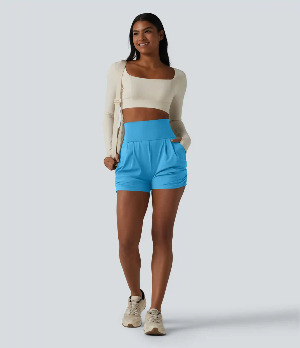SoftlyZero™ Airy High Waisted Ruched InstantCool Yoga Shorts 3'' with Pockets