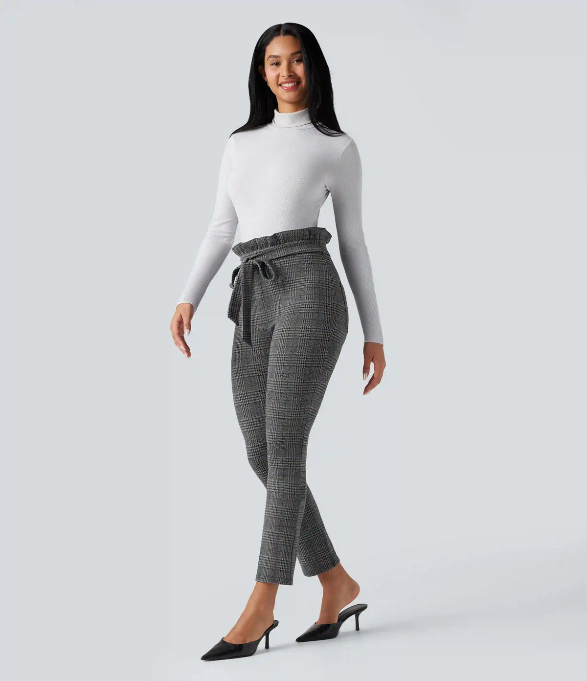 Halara Flex™ Paper Bag High Waisted Tie Houndstooth Plaid Work Skinny Pants with Pockets