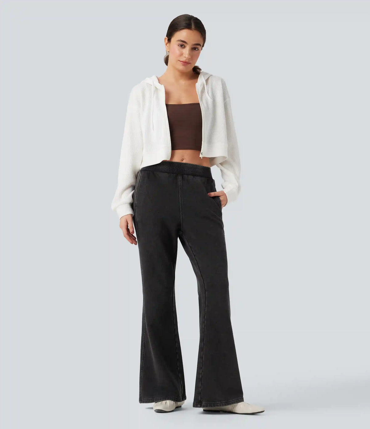 Halara Flex™ Mid Rise French Terry Casual Flare Sweatpants Jeans with Pockets