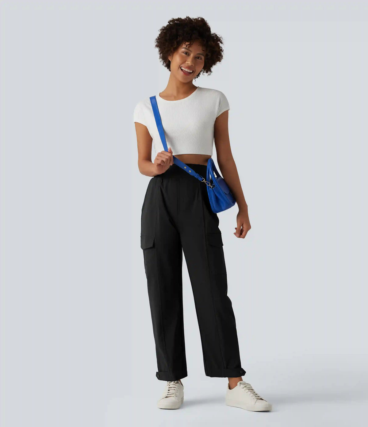High Waisted Adjustable Hem Quick Dry InstantCool Casual Cargo Pants with Pockets-UPF40+