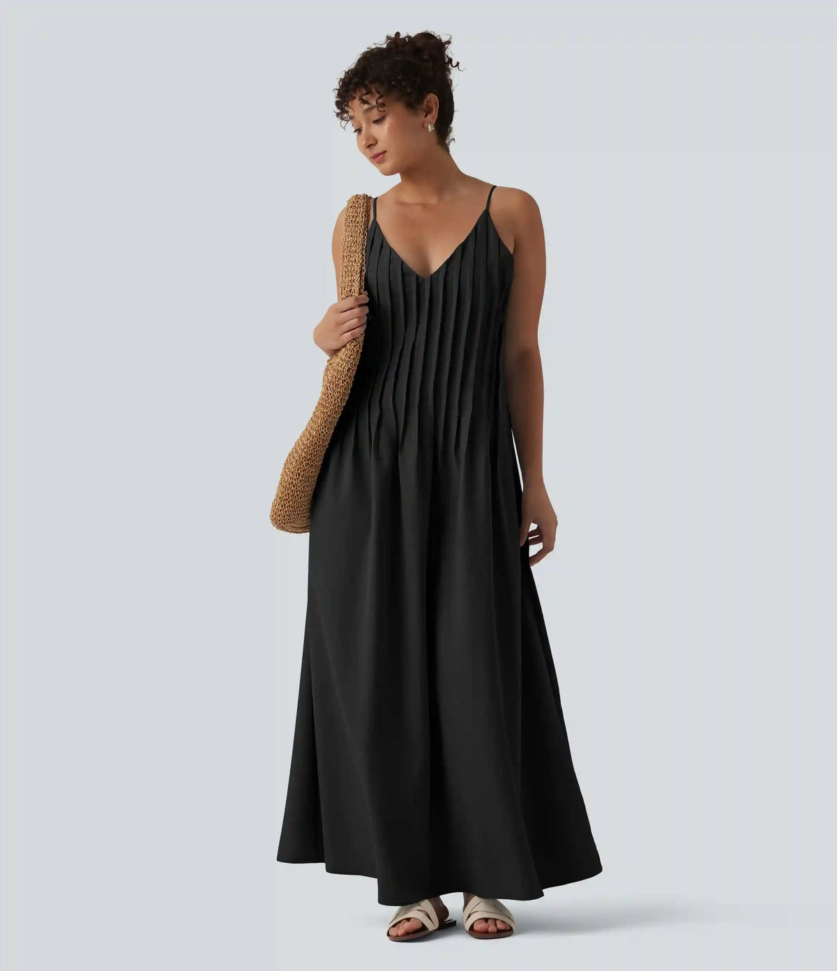 V Neck Maxi Slip Dress with Pockets