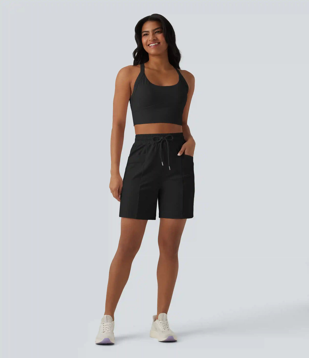 SoftlyZero™ Airy High Waisted Drawstring InstantCool Yoga Bermuda Shorts with Pockets-UPF50+
