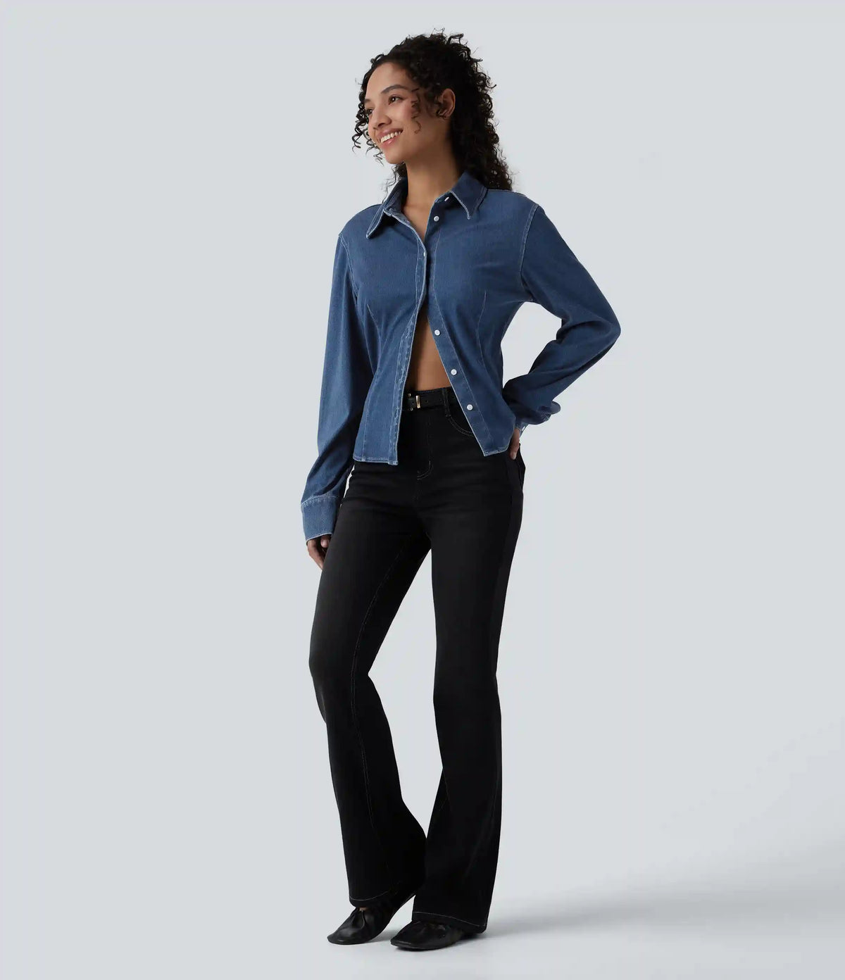 Halara Flex™ Long Sleeve Draped Lyocell Denim Casual Shirt