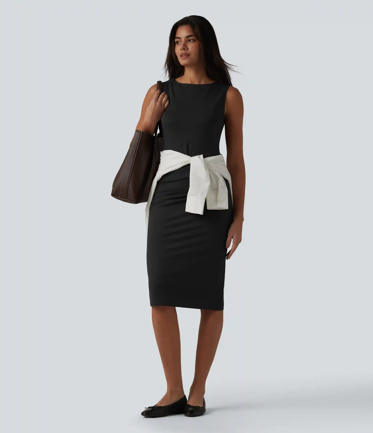 Boat Neck Sleeveless Pencil Midi Work Dress