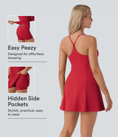 SoftlyZero™ Airy Racerback 2-in-1 Pocket InstantCool Flare Mini Dance Active Dress-Easy Peezy Edition