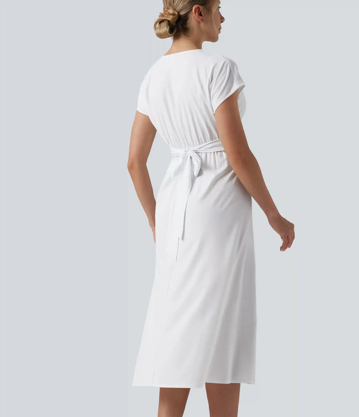 Breezeful™ V Neck Short Sleeve Pocket Tie Back Quick Dry Midi Casual Dress