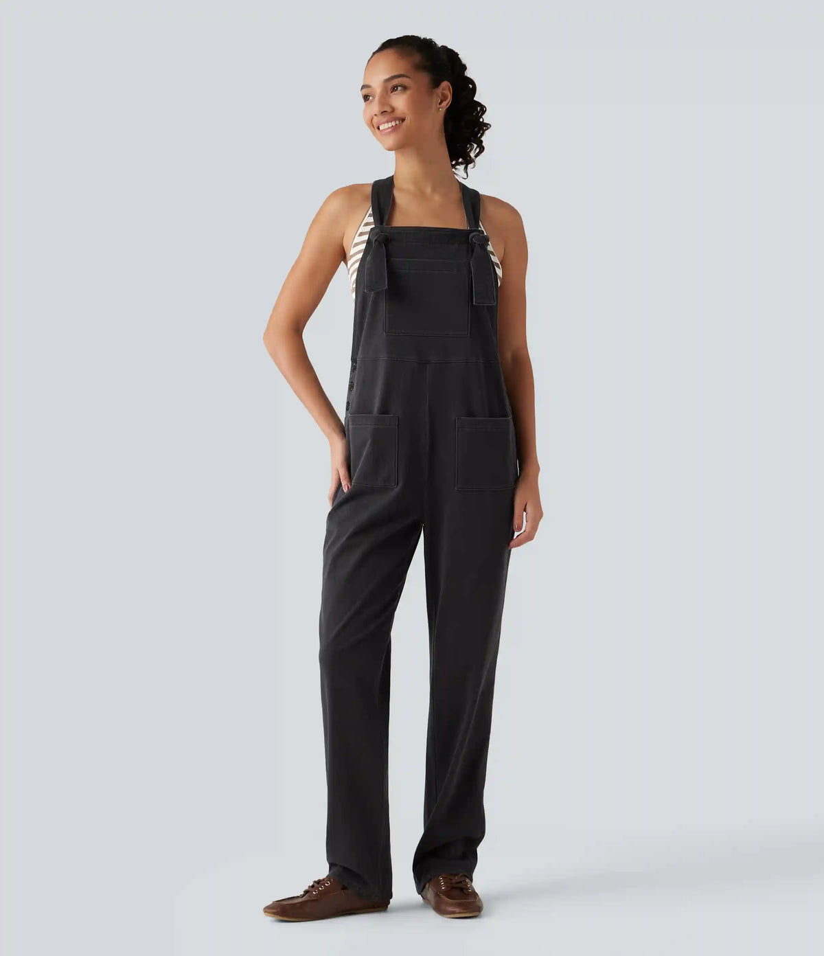 Halara Flex™ Denim Square Neck Sleeveless Tapered Casual Jumpsuit with Pockets