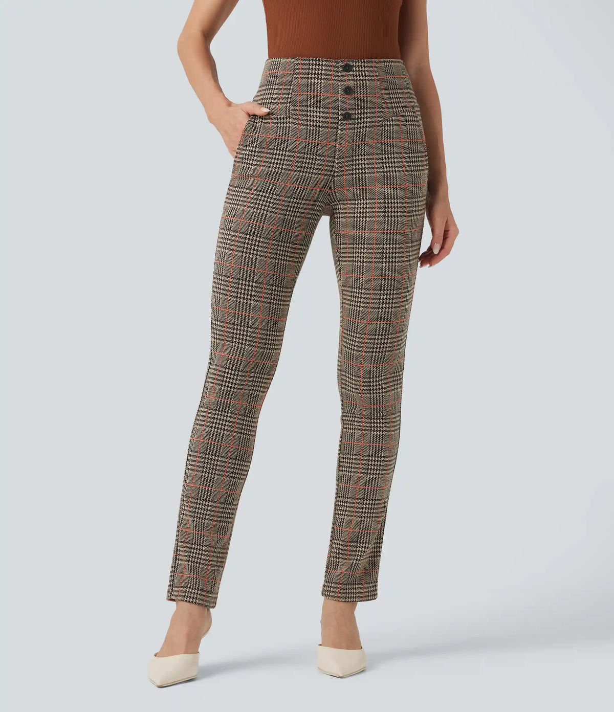 Halara Flex™ High Waisted Houndstooth Plaid Skinny Work Pants with Pockets