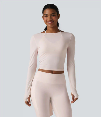 Long Sleeve Crossover Tie InstantCool Yoga Top-UPF50+