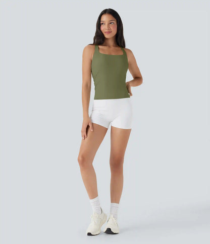 SoftlyZero™ Airy Square Neck Cropped InstantCool Running Tank Top-Longer Length