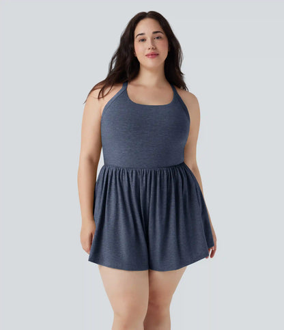 2-in-1 Plus Size Romper with Pockets-Easy Peezy Edition
