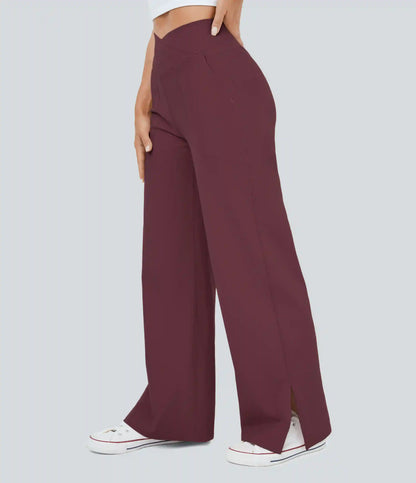 DayStretch Crossover Pocket Hem Wide Leg Yoga Pants-Smile