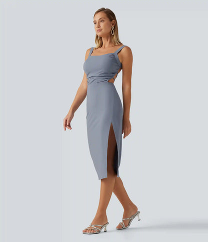 Ruched Lace Up Bodycon Midi Party Dress DD-F Cups