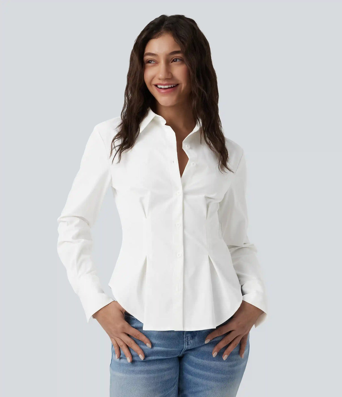 Long Sleeve Curved Hem Casual Shirt