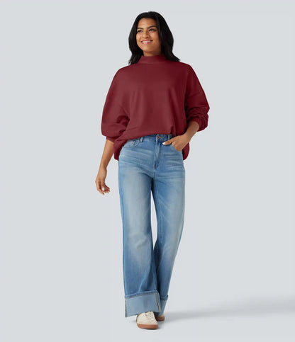 Mock-neck Relaxed Casual Sweatshirt with Pockets