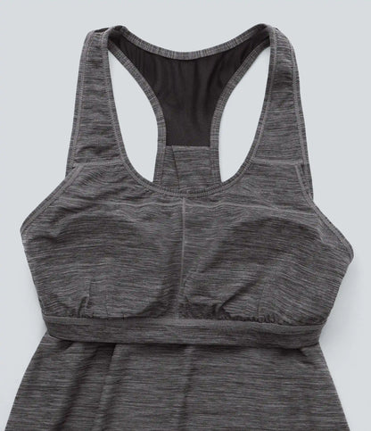 U Neck Racerback Contrast Mesh 2-Piece Pocket Mini Yoga Active Dress