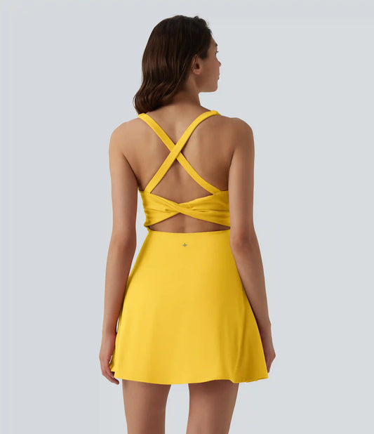 SoftlyZero™ Plush V Neck 2-in-1 Mini Dance Active Dress with Pockets-Easy Peezy Edition