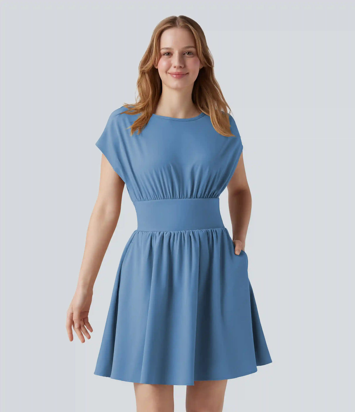 Breezeful™ Batwing Short Sleeve Flowy Quick Dry Mini Work Dress with Pockets