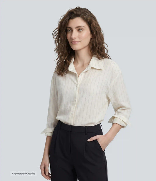 Long Sleeve Stripe Work Linen-Blend Shirt