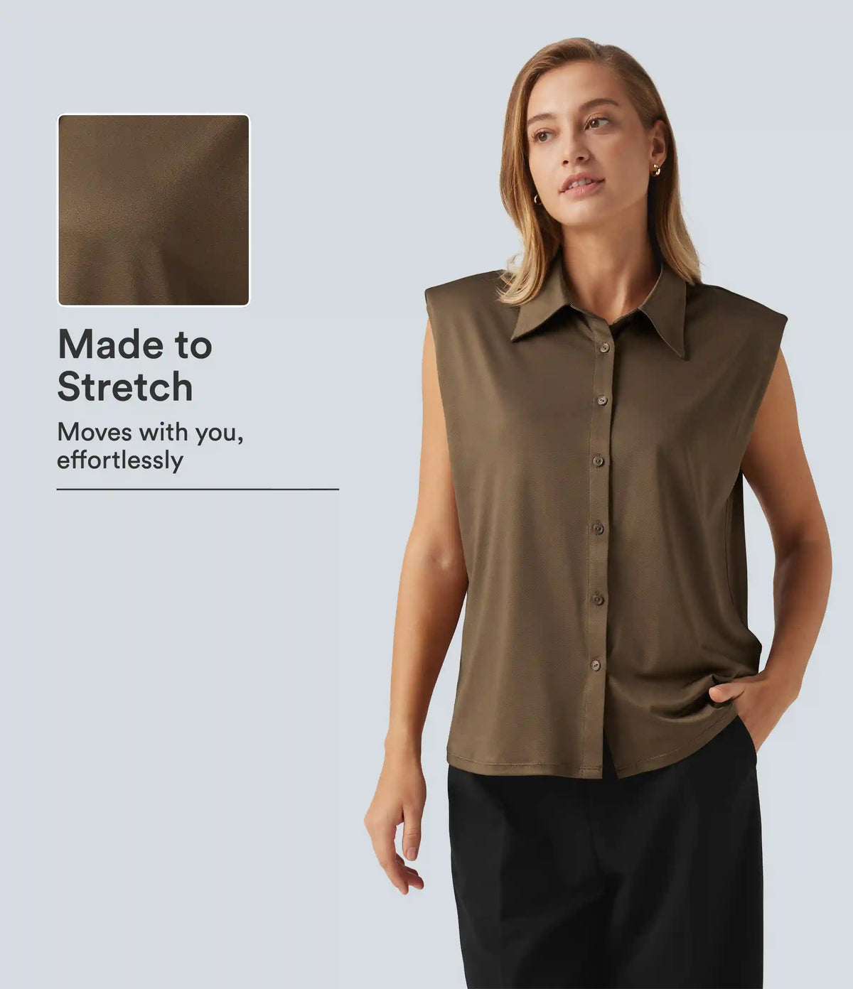 Sleeveless Button Up Boxy Work Shirt