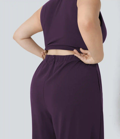 Plus Size V Neck Sleeveless Jumpsuit with Pockets-Easy Peezy Edition