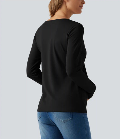 Boat Neck Long Sleeve Crossover Casual Maternity Top