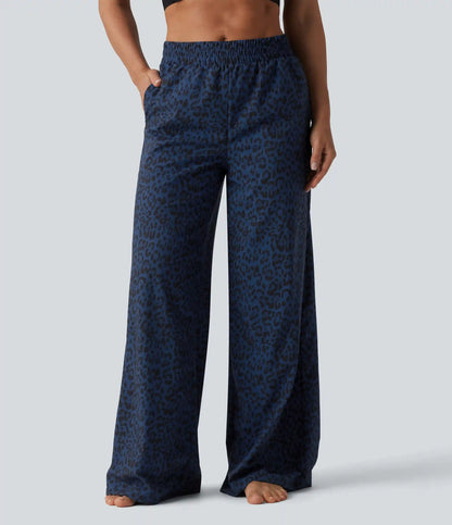 Mid Rise Leopard Print Dance Pants with Pockets