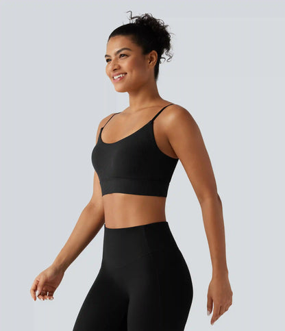 Ribbed Knit Low Support Built-in Bra Yoga Sports Bra