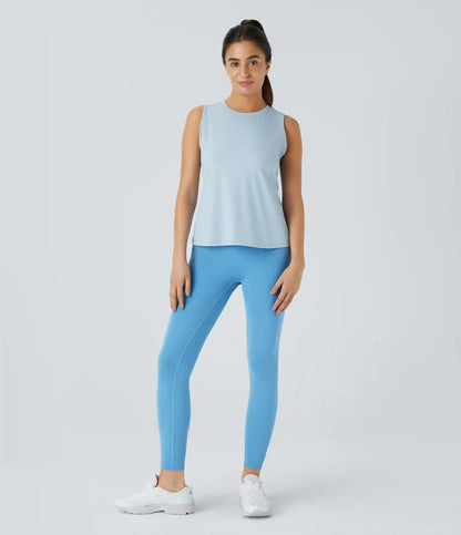 Cut Out Crossover Hem Solid Yoga Tank Top