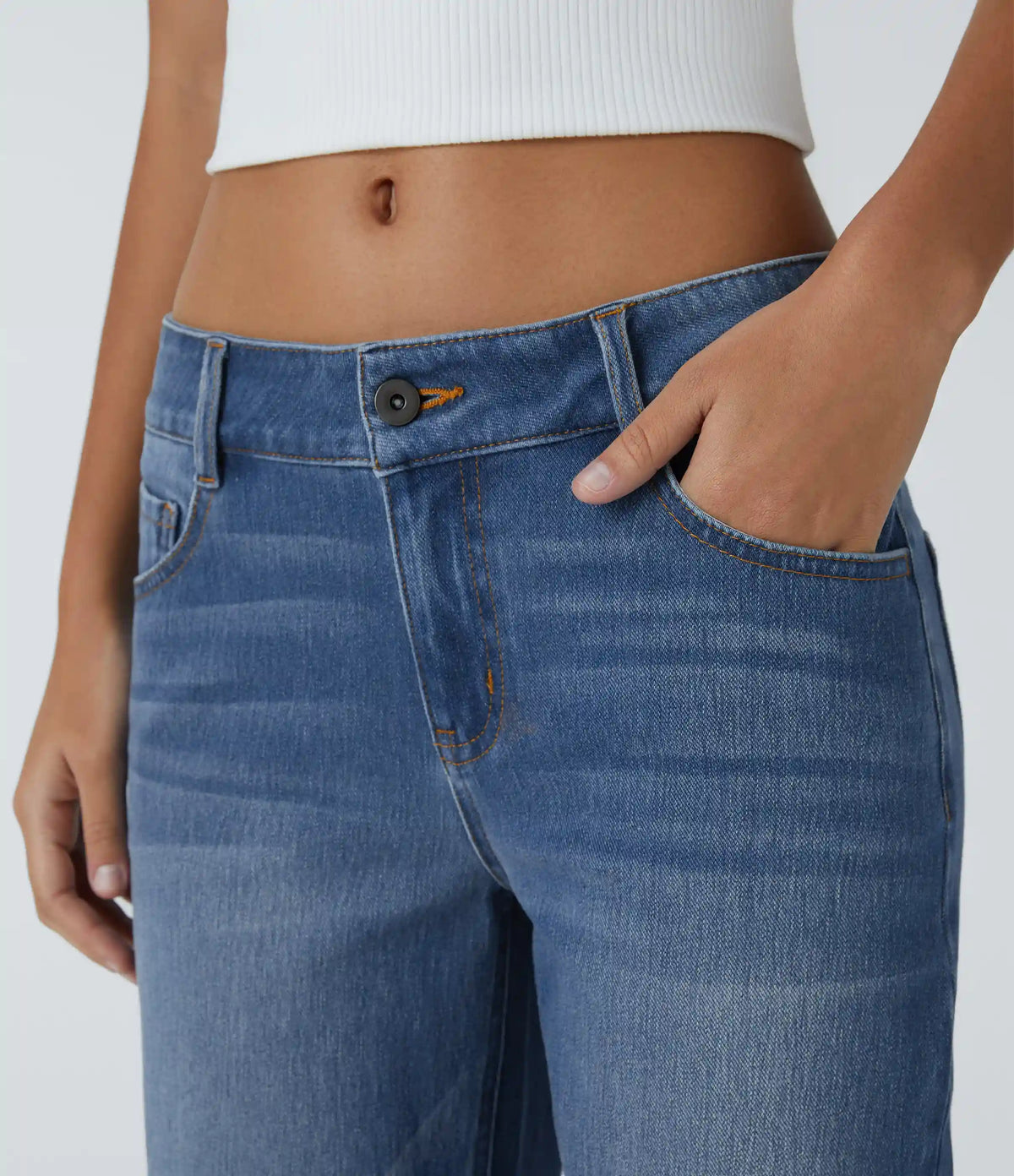 Halara Flex™ Low Rise Zipper Pockets Straight Leg Washed Casual Jeans