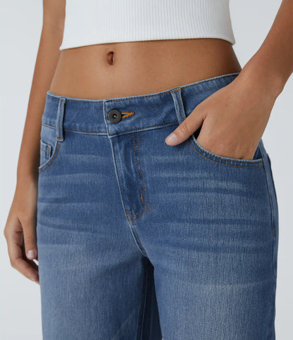 Halara Flex™ Low Rise Zipper Pockets Straight Leg Washed Casual Jeans