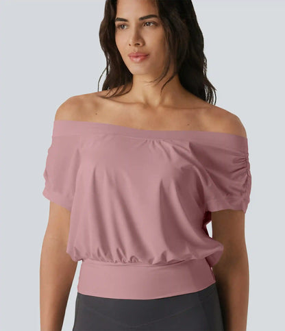 Off Shoulder Short Sleeve Oversize InstantCool Quick Dry Yoga Sports Top