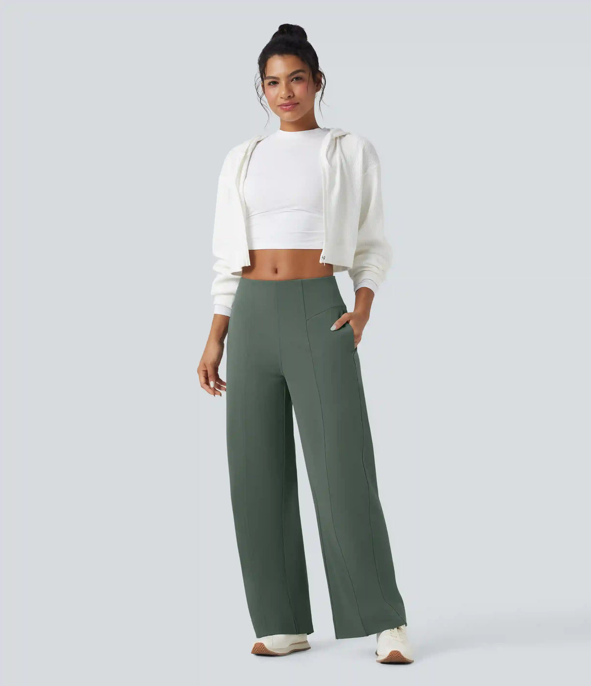 DayStretch Mid Rise Wide Leg Baggy Casual Pants with Pockets