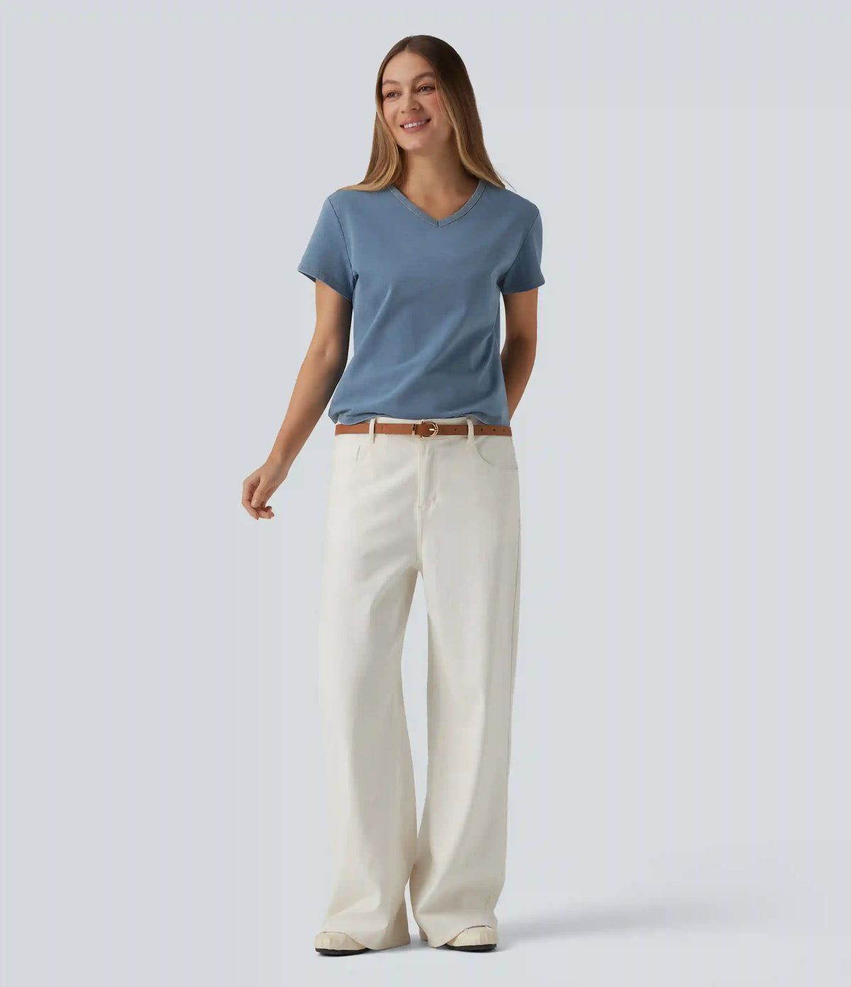 Halara Flex™ V Neck Short Sleeve Denim Casual T-Shirt