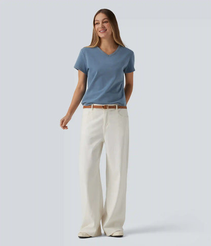 Halara Flex™ V Neck Short Sleeve Denim Casual T-Shirt