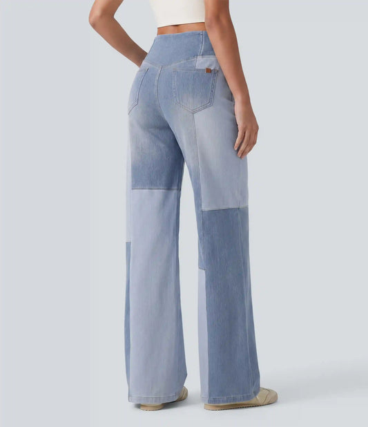Halara Flex™ High Waisted Crossover Tummy Control Patched Bootcut Casual Jeans with Pockets