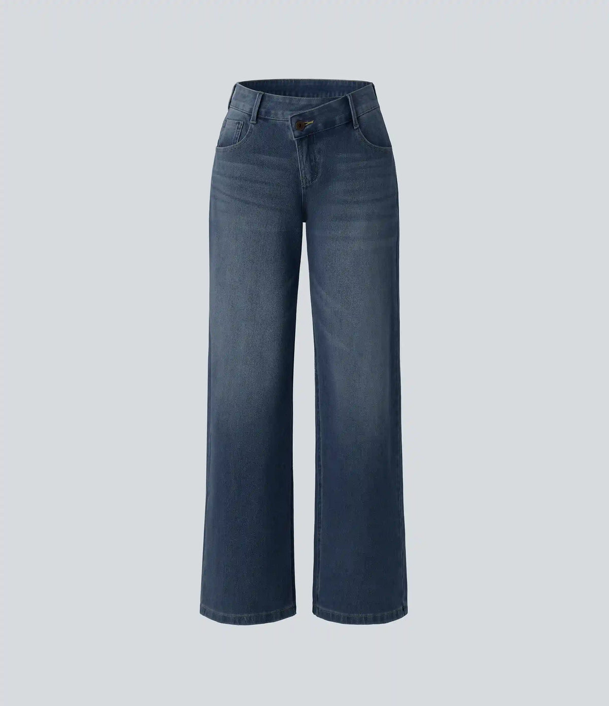 Halara Flex™ Asymmetric Low Rise Zipper Pockets Baggy Wide Leg Washed Casual Jeans